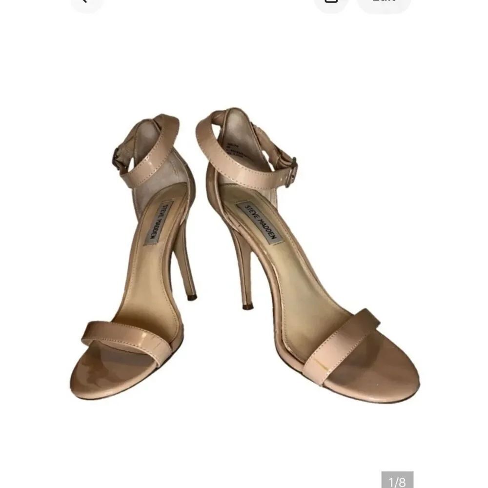 Steve Madden Realove Ankle Strap High Heel Sandals in Tan Patent Women’s 9M